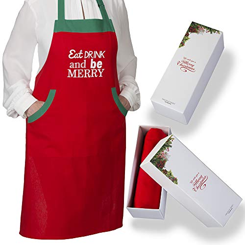 Christmas Apron With 2 Pockets and Extra Long Ties, This Bib Apron Comes With A Classy Box