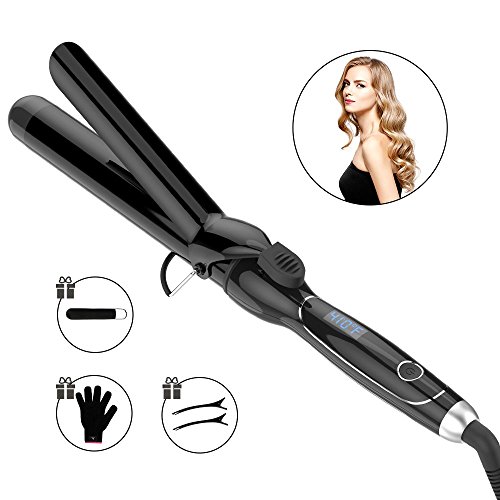 Curling Iron 1 1/4-inch Instant Heat with Extra-smooth Tourmaline Ceramic Coating, 6 Temperature Settings and Dual Voltage