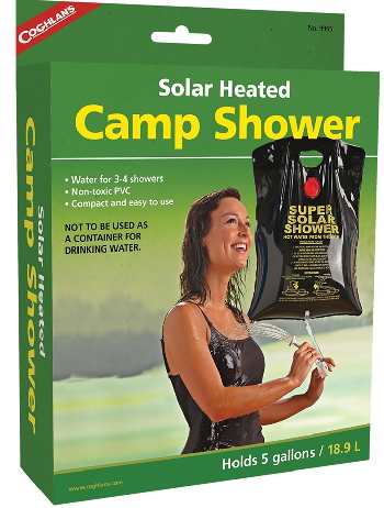 Solar-heated camp shower