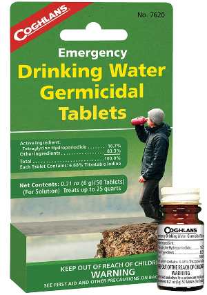 Emergency drinking water tablets.