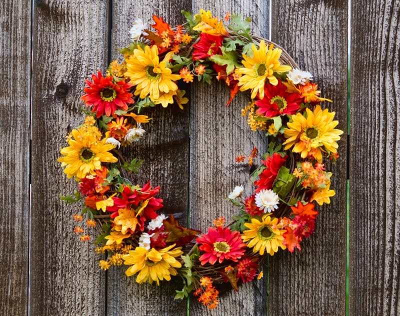 Autumn flower wreath, perfect ot greet your guests at Thanksgiving 