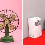 Old fan and a modern air purifier